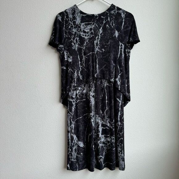 BALENCIAGA Black Marble Print Rayon Trompe Loeil Short Sleeve Dress Size 4/36 - Picture 1 of 9